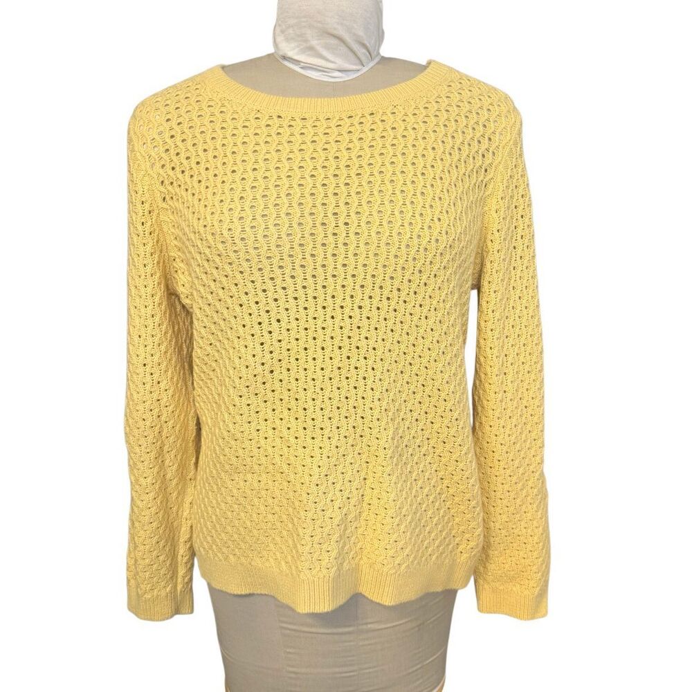 Talbots Lambswool Open Knit Sweater XLYellow Coastal Preppy Button Detail